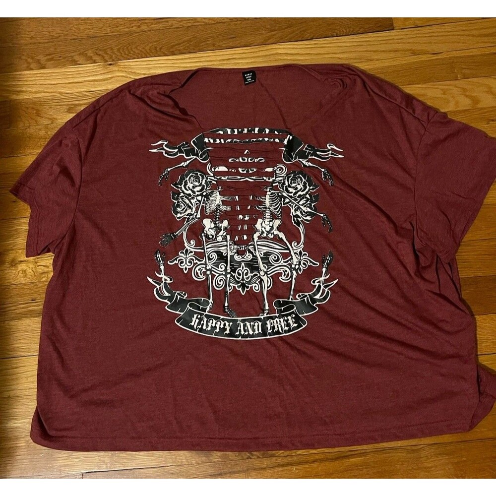 SHEIN CURVE Graphic Print Burgundy Crew Neck Short Sleeve Tee Womens 3XL